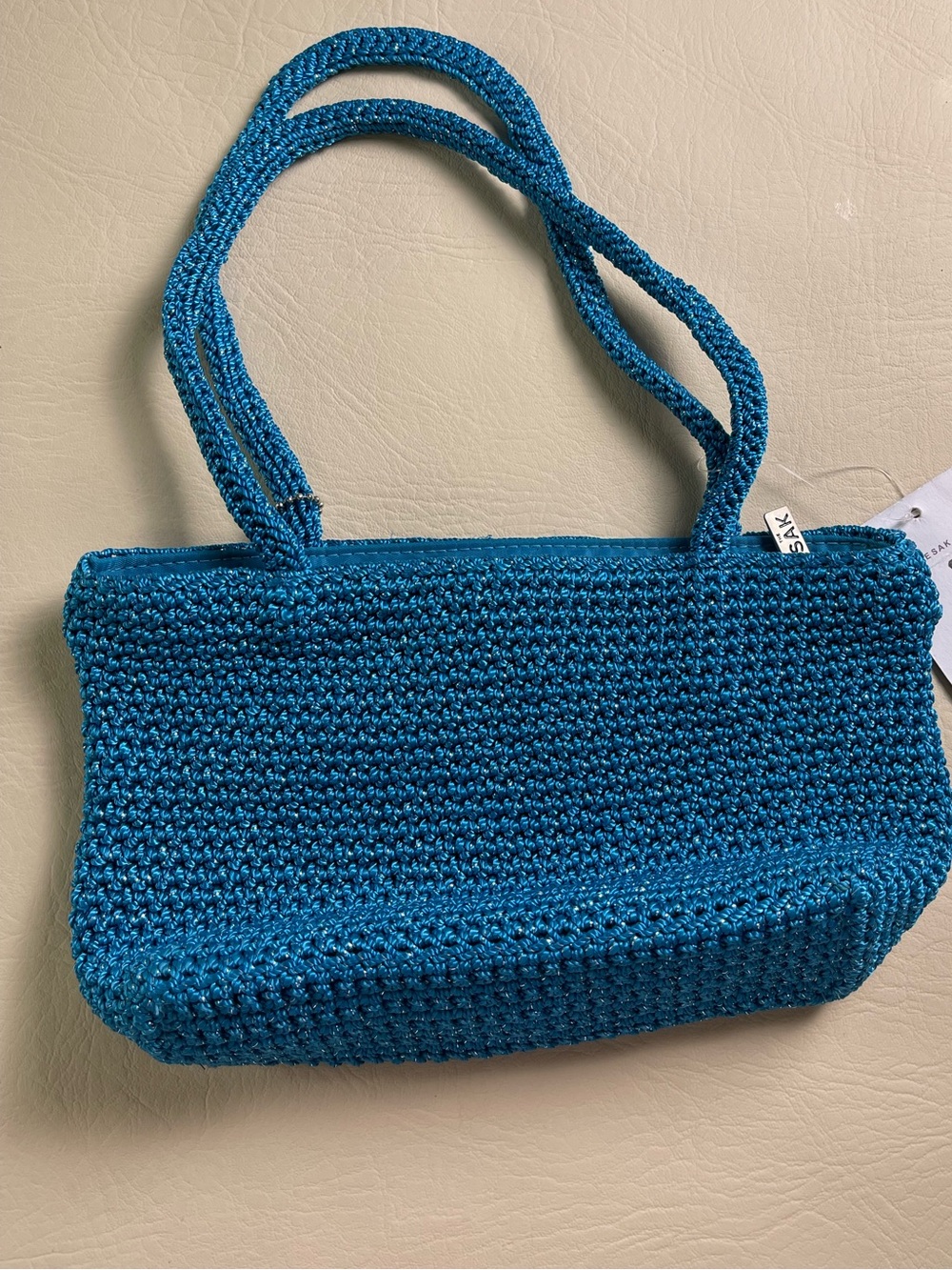 The Sak Original Avery Crochet Zip Top Turquoise Silver Y2K Mini Bag